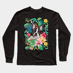 Tropical Boston Terrier Long Sleeve T-Shirt